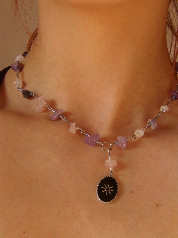 Producto - collar de cuarzo rosa y amatista