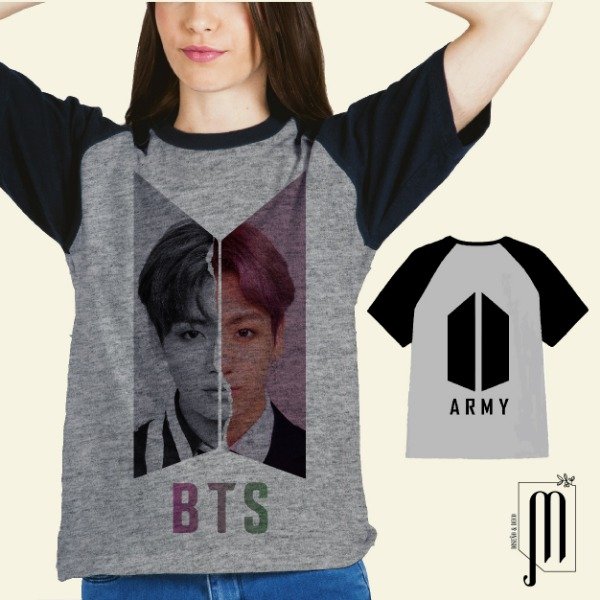 Remera gris unisex BTS Jungkook JK doble estampa