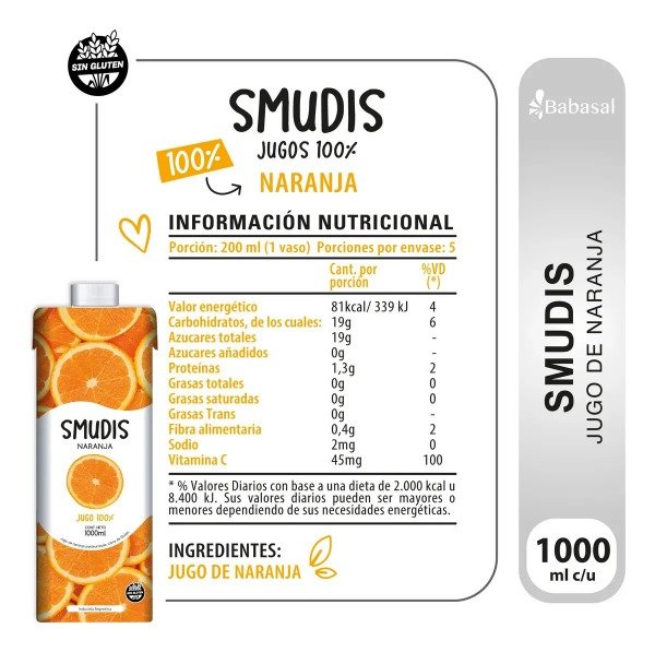 Producto - Jugo Smudis Naranja 100/ natural x 1 lt - 1