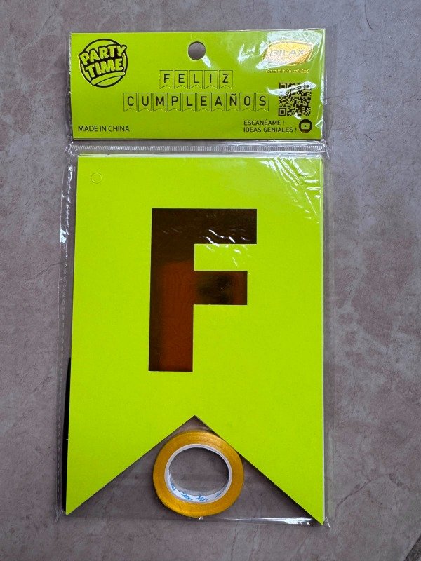 Producto - Banderín Feliz Cumpleaños Amarillo flúo x 2 mts x1