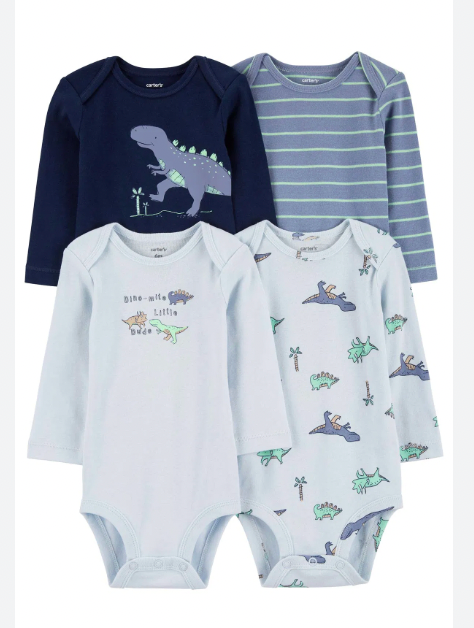 Producto - Pack de 4 bodies Carter's azul dino