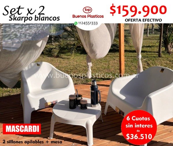 Producto - Set 2 Sillones Skarpo Blanco + Mesa