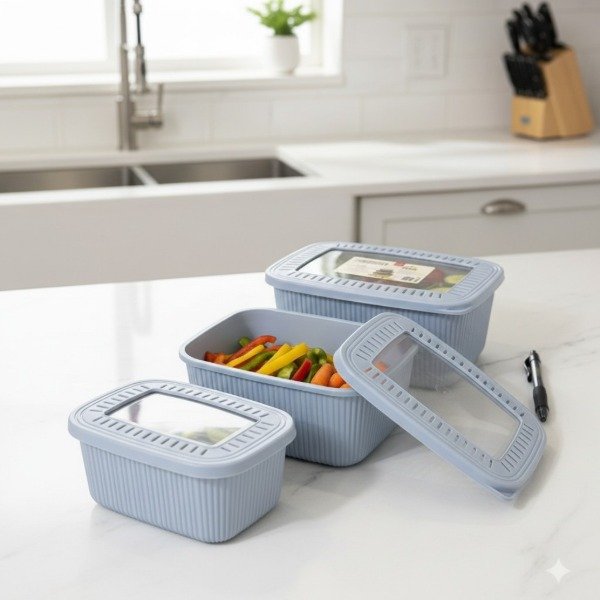 Producto - SET DE 3 TUPPER RECTANGULARES HERMETICOS CON TAPA DE SILICONA