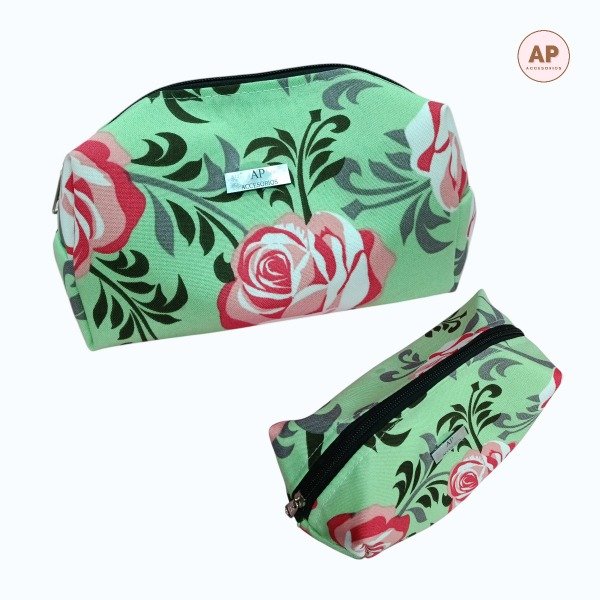 Producto - NECESER CARTU BOX TELA FLORES FONDO VERDE AGUA