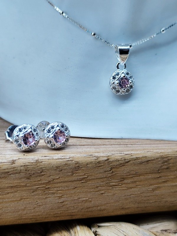 Producto - Conjunto Pilar Rosa - (Aros y dije)