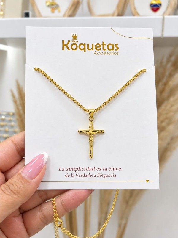 Producto - Cadena y Dije Cruz de Cristo en Goldfilled