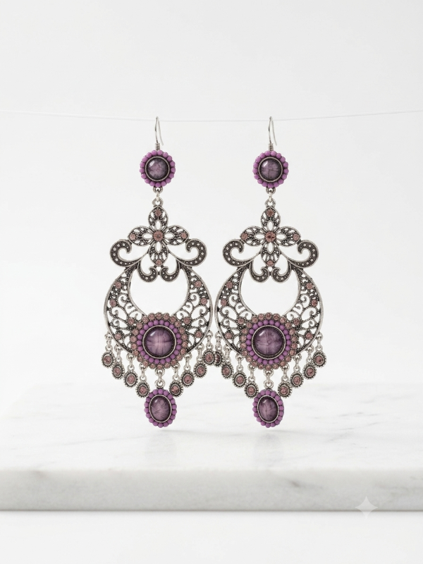 Producto - AROS COLGANTES PLATEADO Y LILA