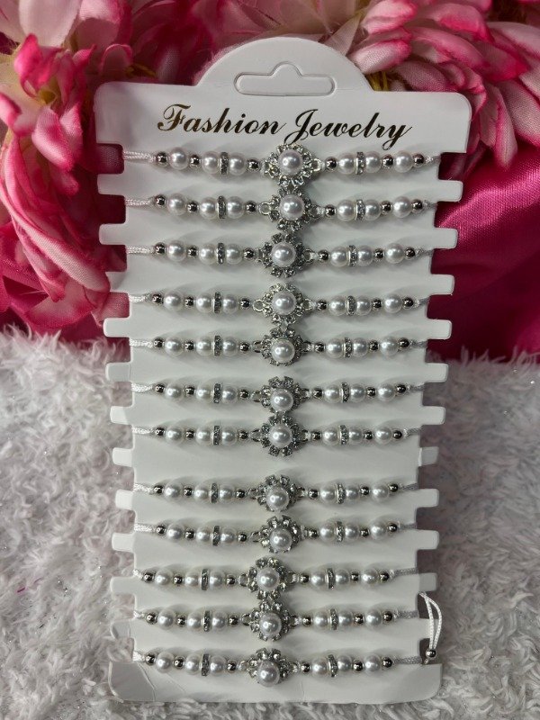 Producto - Pulsera de hilo blanca perlas y strass