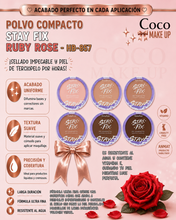 Producto - POLVO COMPACTO STAY FIX - RUBY ROSE - HB-857