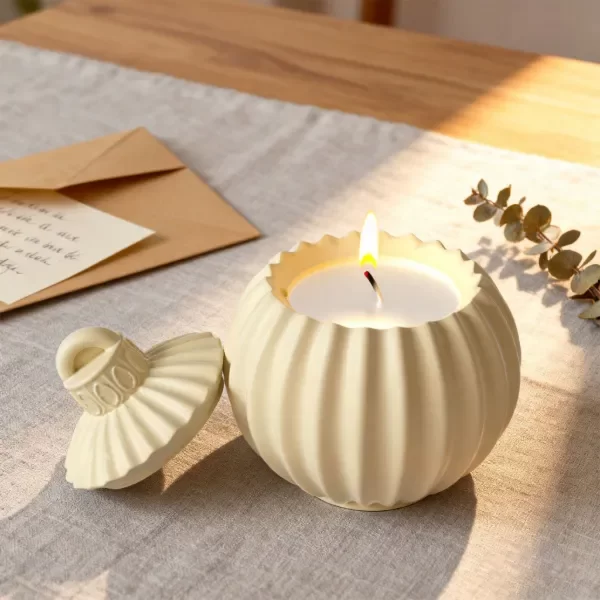 Producto - Molde de Silicona Esfera Rayada Navideña Porta Vela (con Tapa) - 0