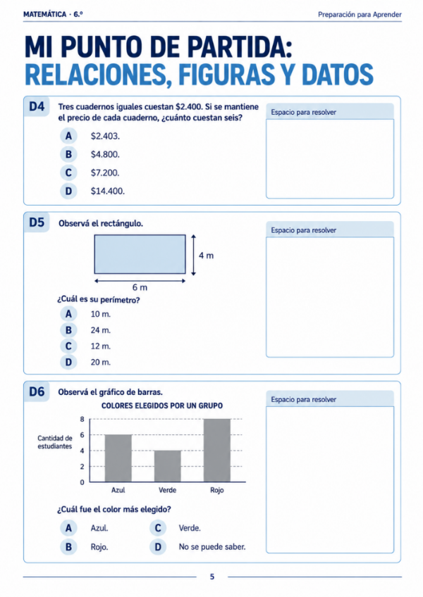 Producto - Matemática 6to grado: Preparación Prueba Aprender - 4