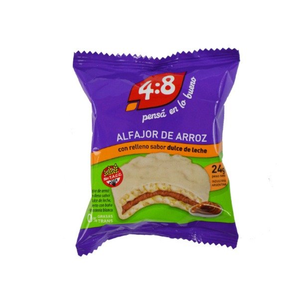 Producto - ALFAJOR DE ARROZ Blanco Sabor DULCE de LECHE SIN TACC 24g x 12 uni 4 8 GALLETAS