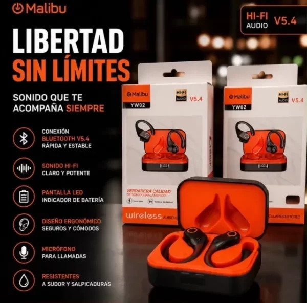 Producto - Auricular Inalambrico Deportivo Con Gancho Para La Oreja Malibu YW02 - 1