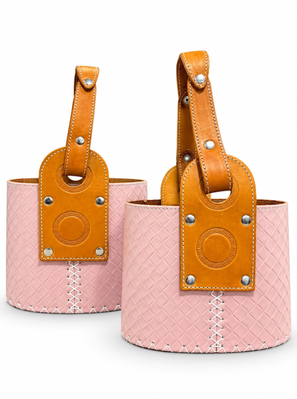 Producto - MEDIA CANASTA COLOR COMBINADO - CUERO ONDULADO ROSA