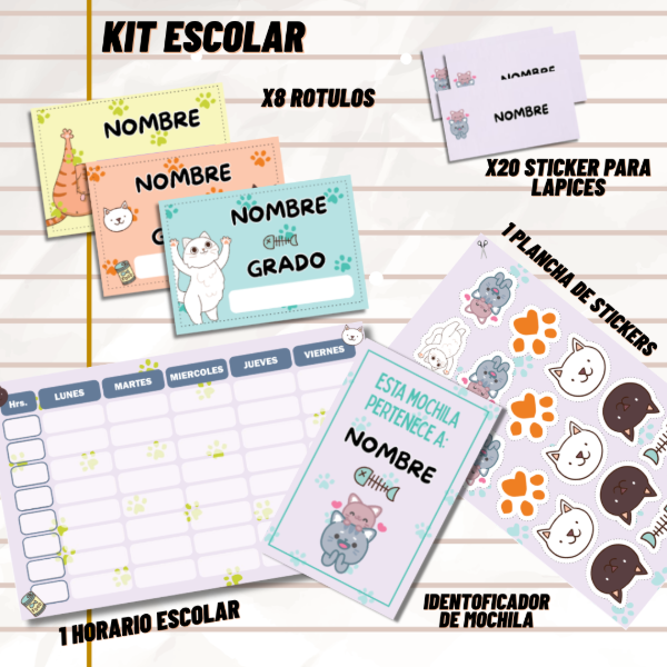 Producto - KIT ESCOLAR EDITABLE - GATITOS - DIGITAL