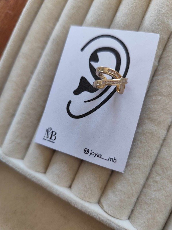 Producto - Aro cuff cruzado strass. Dorado.