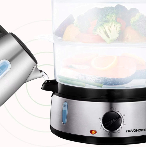Producto - Vaporera -3 recipientes -9 ltrs -800 W -temporizador -Novohome (NH-VP300) - 4