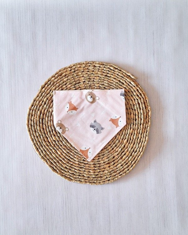 Producto - Babero Bandana c/ Plástico atrás Zorritos Rosa