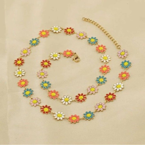 Producto - Collar margaritas multicolor acero dorado