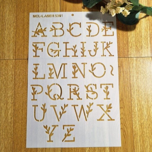 Producto - ST 5358 de 20x30 cm - Stencil Letras con Hojitas
