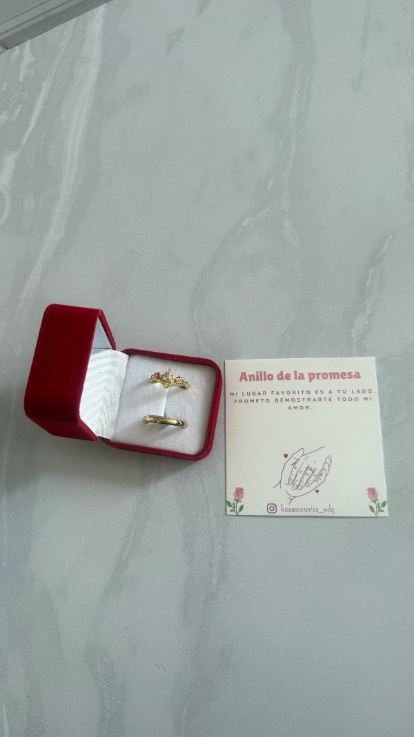 Producto - Caja de pana con anillos de la promesa corona y alianza AD