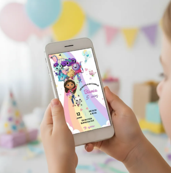 Producto - Invitación Digital Para Personalizar La casa de juguetes de Gabby