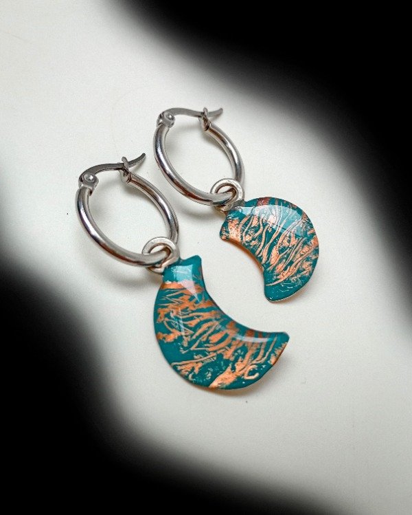 Producto - Aros Asimétricos Luna (cobre y turquesa)