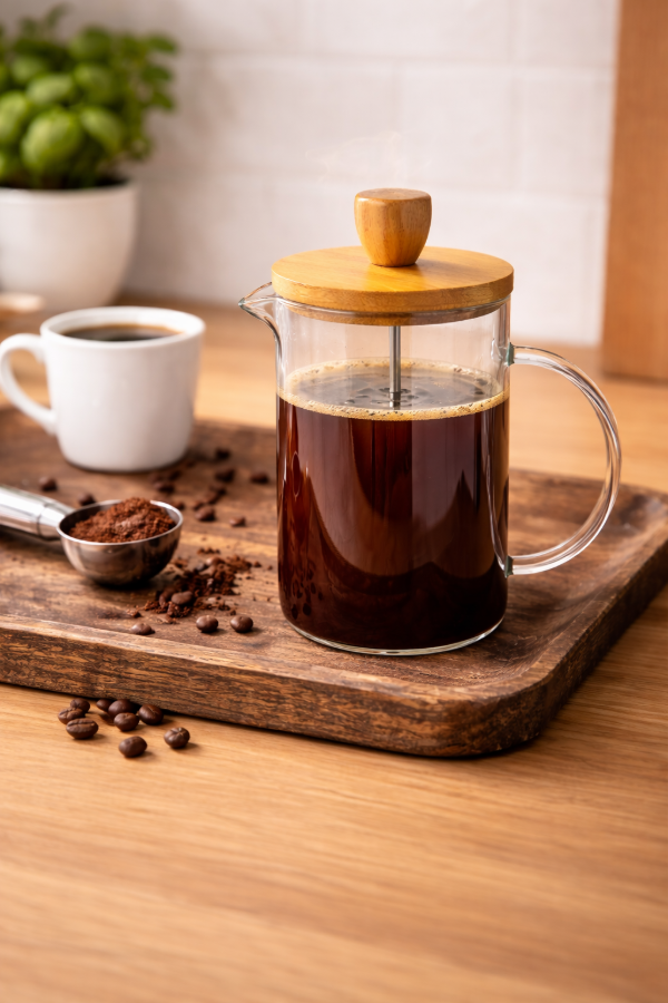 Producto - Prensa Francesa de Vidrio con Tapa de Bambú