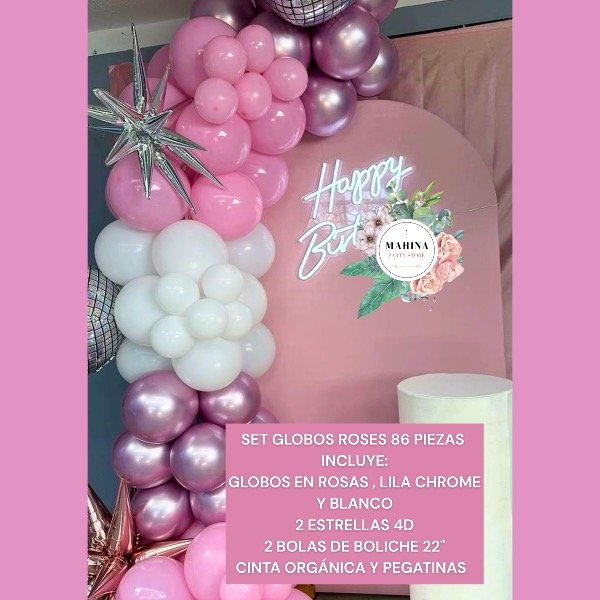 Producto - Set globos lila , rosas y blanco