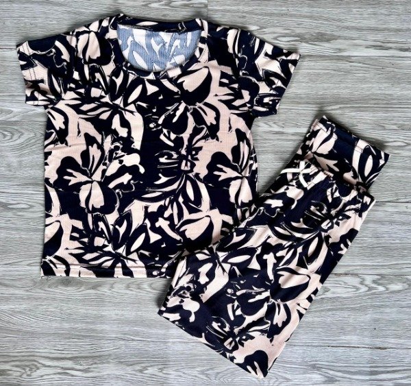 Producto - pijama morley dama, media estacion, raya marron y negro