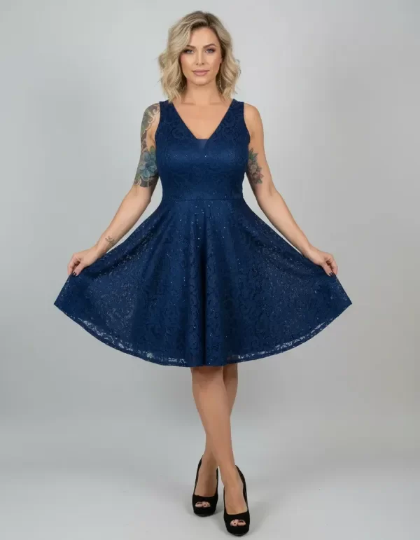 Producto - Vestido corto por la rodilla de Guipur falda amplia - 1