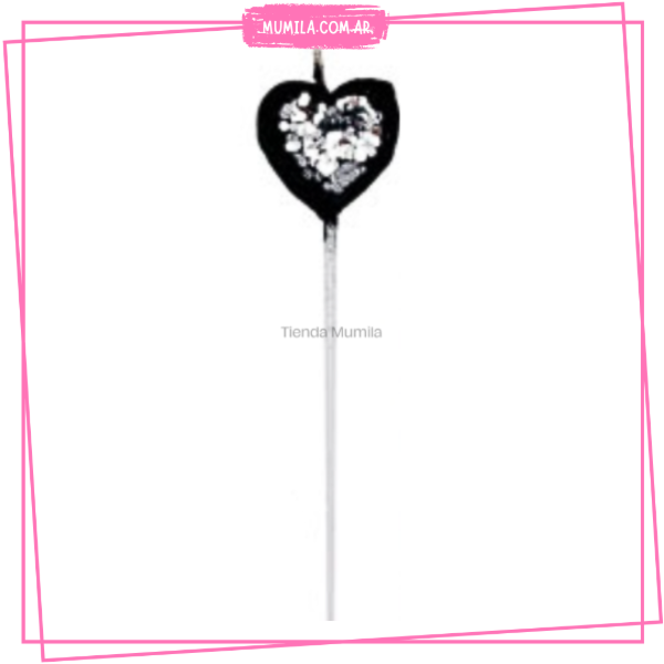 Producto - Vela corazon negro plateado gibre con palito