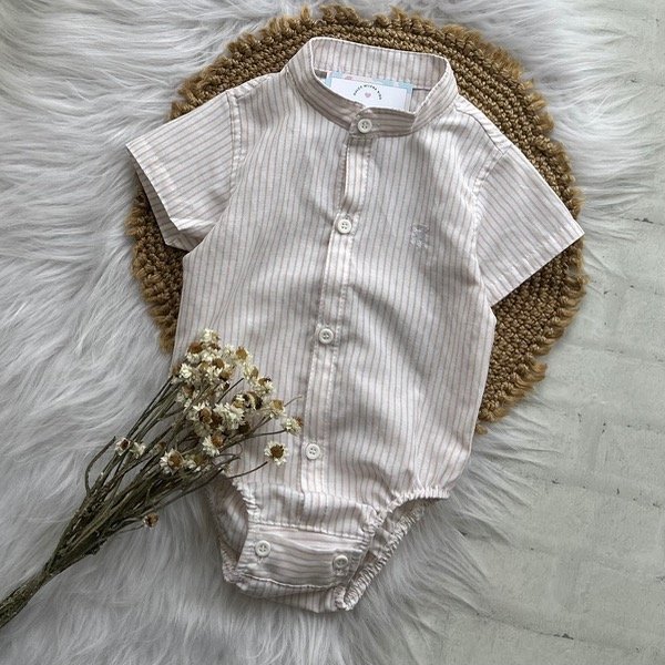 Producto - Body rayado cuello mao beige hasta 3 años