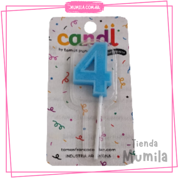 Producto - Vela numero 4 celeste palito
