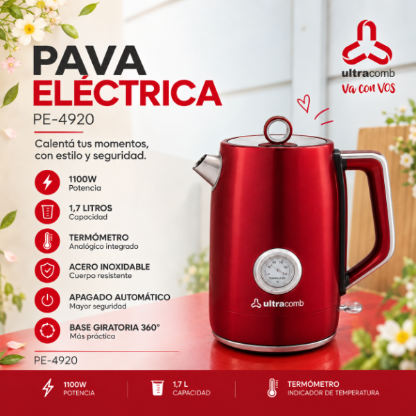 Producto - PAVA ELÉCTRICA ULTRACOMB PE-4920 - ROJA