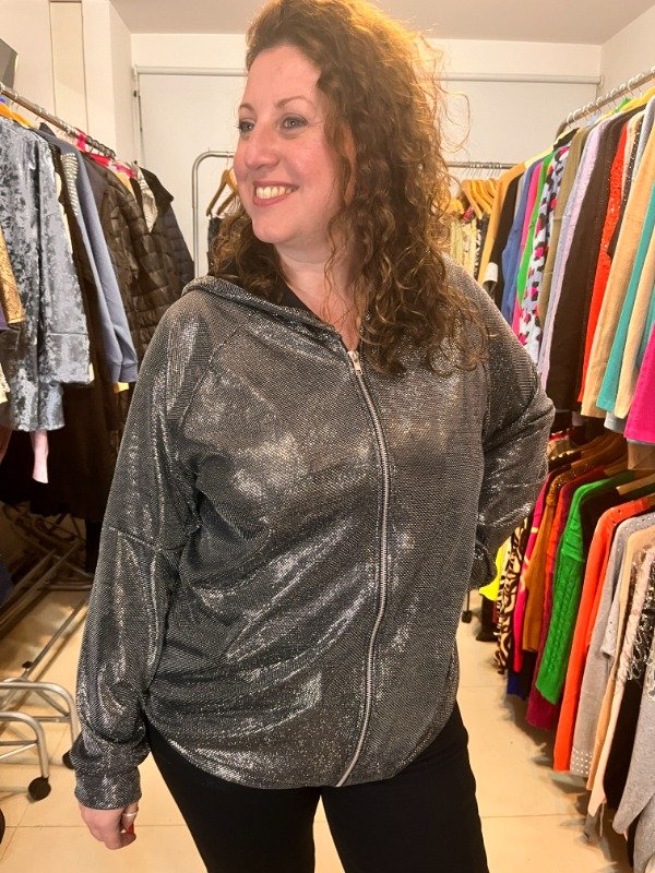 Producto - Campera Glitter Media Estacion Liviana Amplia 130 cm contorno -  Plata