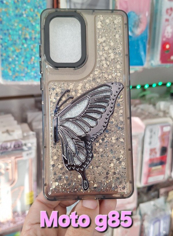 Producto - Fundas reforzadas glitter popsocket mariposa. Moto g85