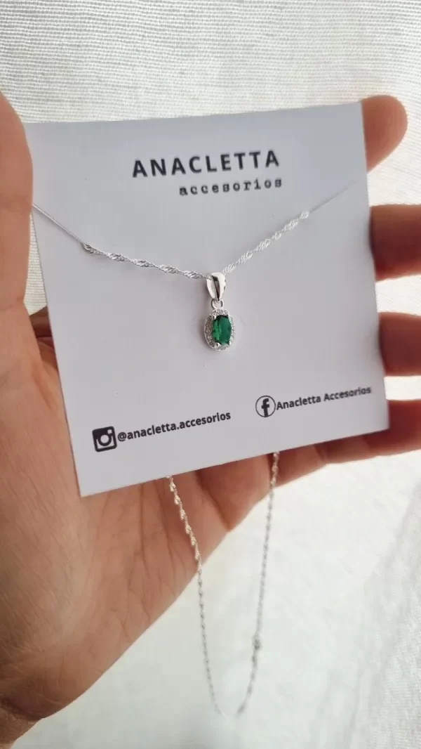 Producto - Gargantilla ovalada verde con zircones plata 925 40cm