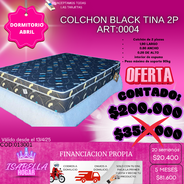 Producto - COLCHON BLACK TINA 2P COD:013001