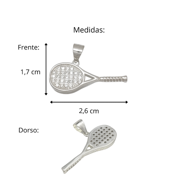 Producto - Dije Raqueta Tenis Plata 925 con Circones Engastado - 4