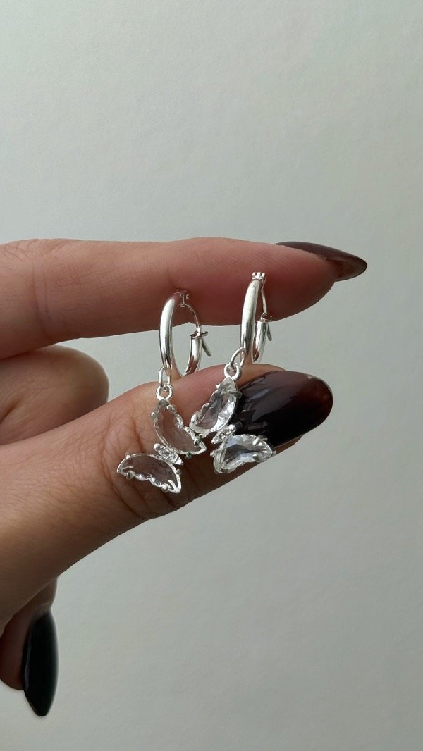 Producto - Argollas 1,5cm dije mariposa transp XL ACERO BLANCO