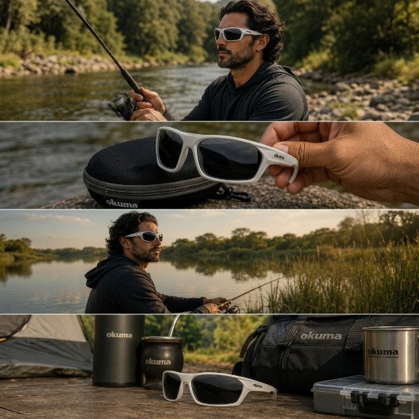 Producto - Anteojo Okuma Verde o Gris Mirror-B Espejados Polarizados UV400 Marco Blanco - 10
