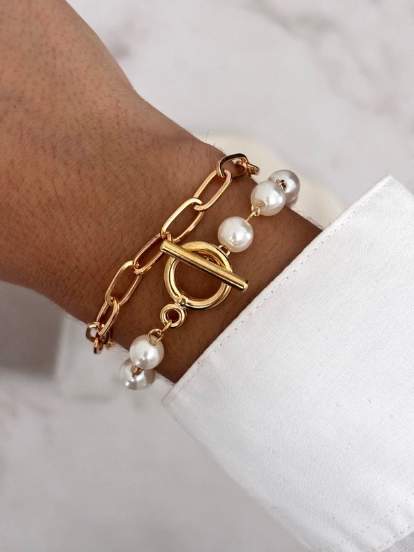 Producto - Set pulsera dorada perlas