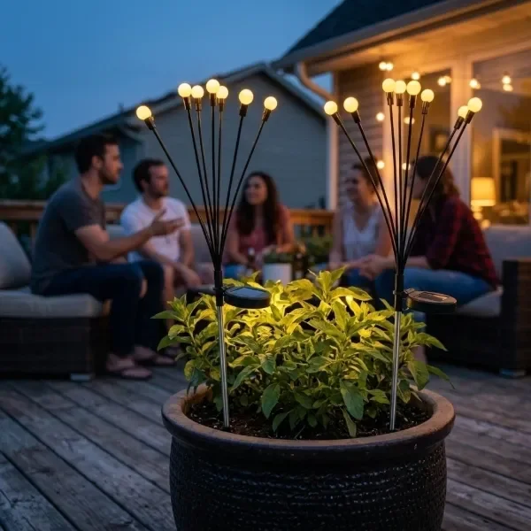 Producto - Luces Solares para Jardín Ramo de 8 Luces Cálidas x2 Se Mueven con el Viento - 2
