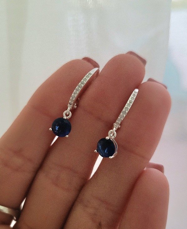 Producto - Argollitas cierre a brisura cúbic azul Plata 925
