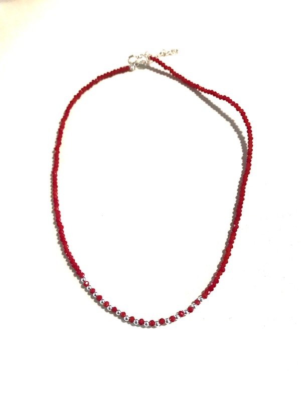 Producto - Choker Cristales Rojo Pelotitas