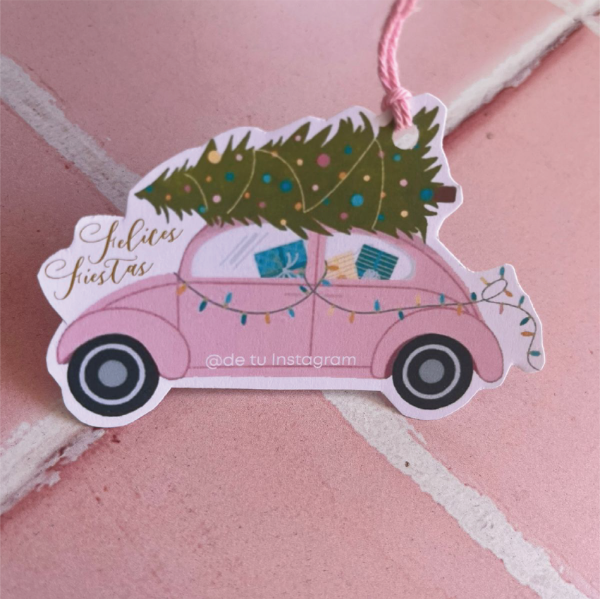 Producto - Tags formita auto y árbol rosa
