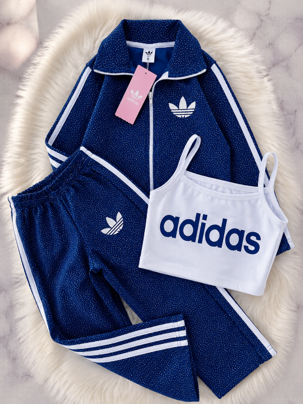 Producto - TRIO ADIDAS GLITTER AZUL (CAMPERA + TOP + PALAZO)