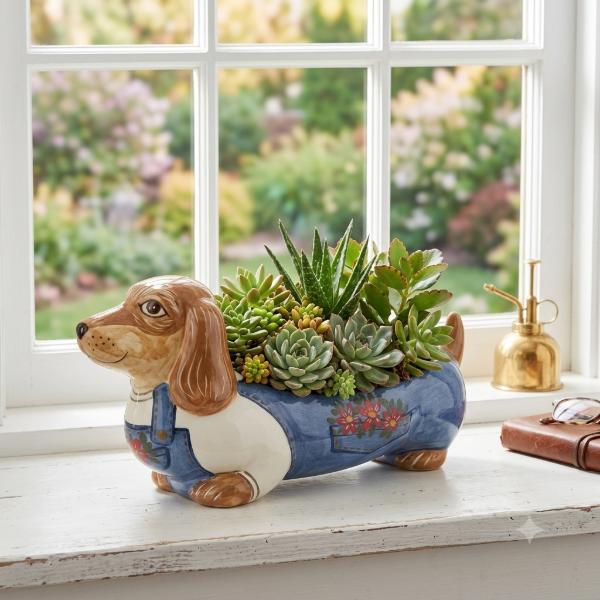 Producto - Maceta perro salchicha jardinero