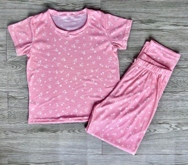 Producto - pijama morley dama, media estacion, rosa flores blancas